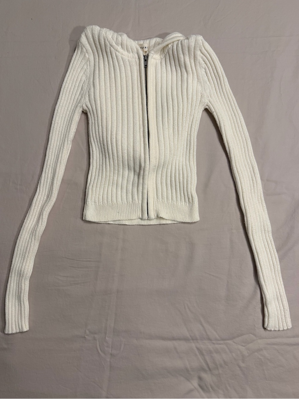 Aeropostale Ribbed Hooded Zip Sweater XS Ivory